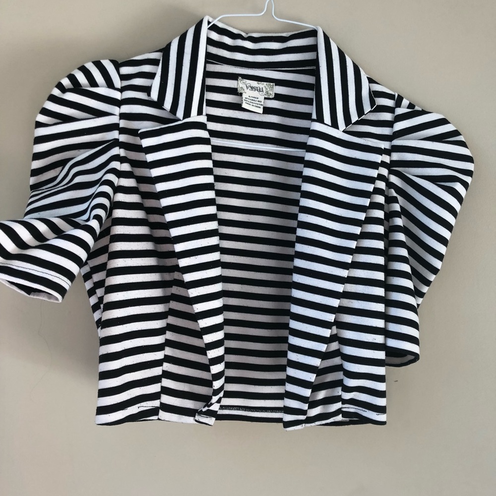 Black white stripe jacket coat puffy sleeve